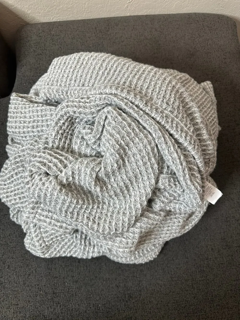 Pottery Barn Waffle Weave Blanket King Gray Cotton Blend
